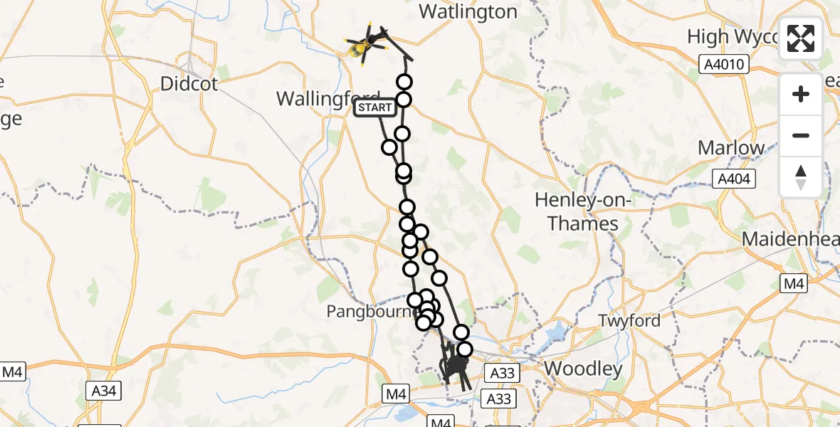 Flight path map showing Police Helicopter route from South Oxfordshire to Benson