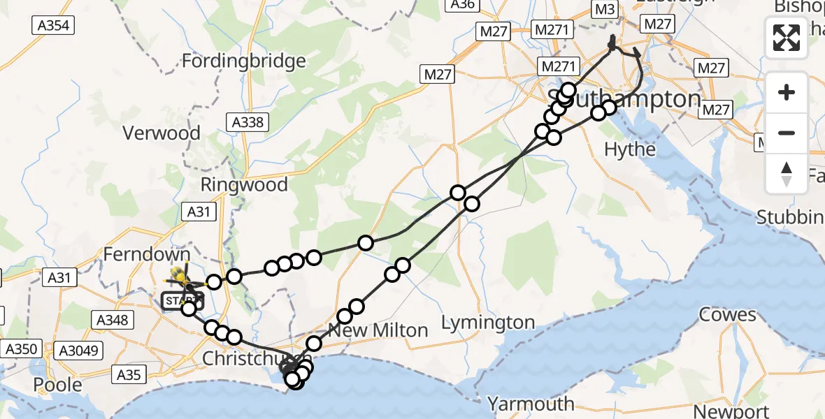Flight path map showing Police Helicopter route from Bournemouth Airport to Bournemouth Airport
