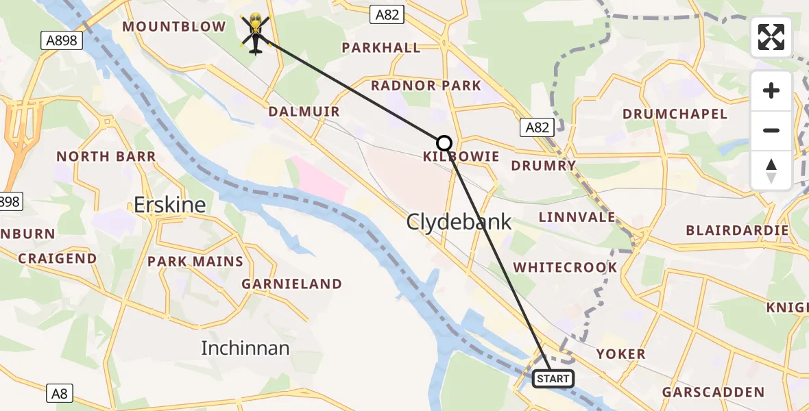 Flight path map showing Police Helicopter route from Glasgow to Duntocher
