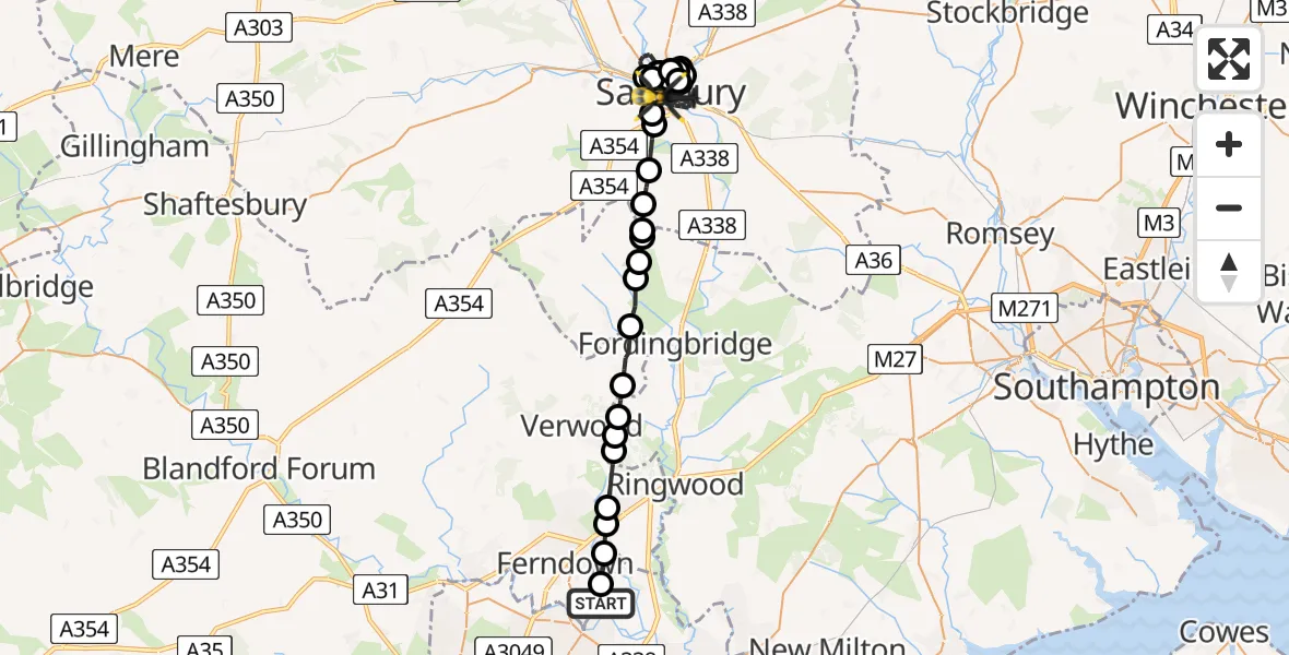 Flight path map showing Police Helicopter route from Bournemouth Airport to Salisbury