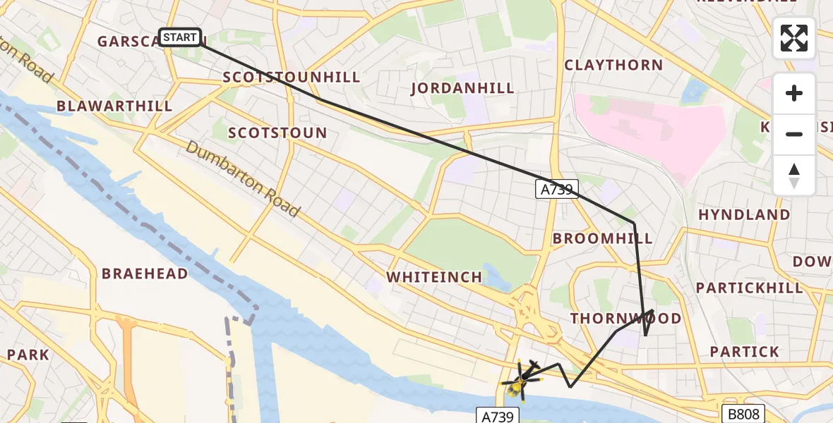 Flight route Police Helicopter Glasgow - Glasgow, 11 March 2026, 21:22