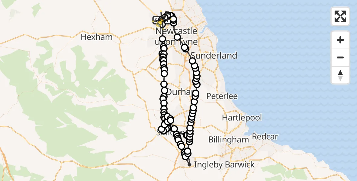 Routekaart van de vlucht: Police Helicopter to Newcastle International Airport