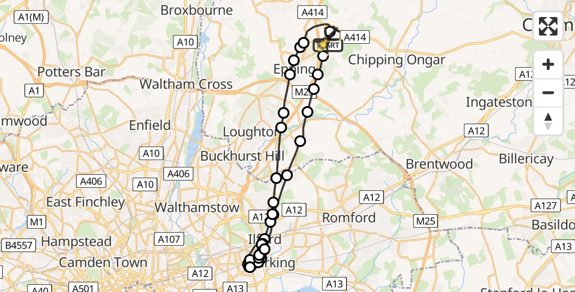 Flight path map showing Police Helicopter route from North Weald Airfield to North Weald Airfield