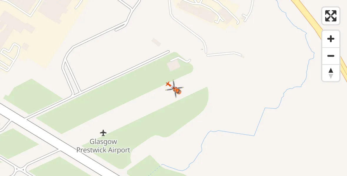 Flight path map showing Coastguard Helicopter route from Glasgow Prestwick Airport to Glasgow Prestwick Airport