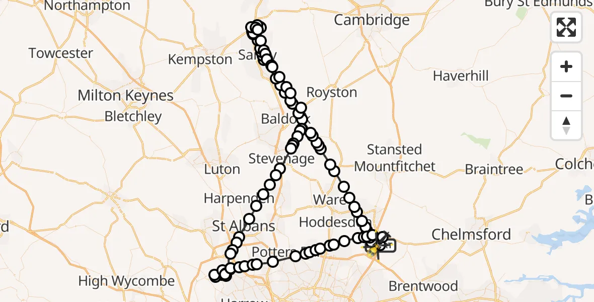 Routekaart van de vlucht: Police Helicopter to North Weald Bassett, Epping Road