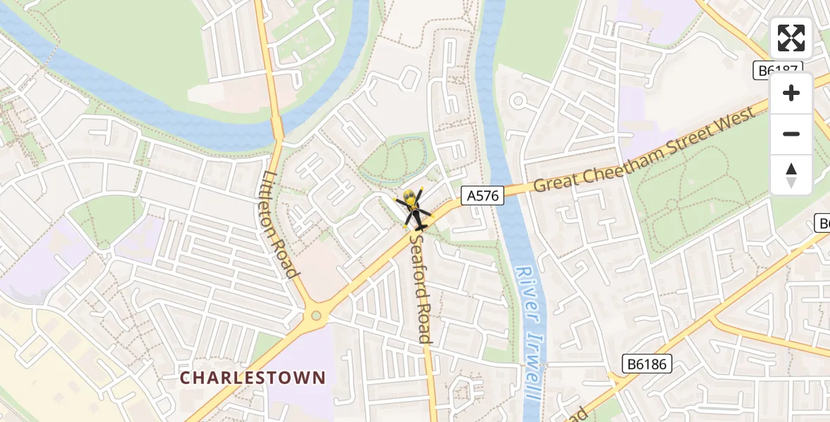 Flight path map showing Police Helicopter route from Salford to Salford