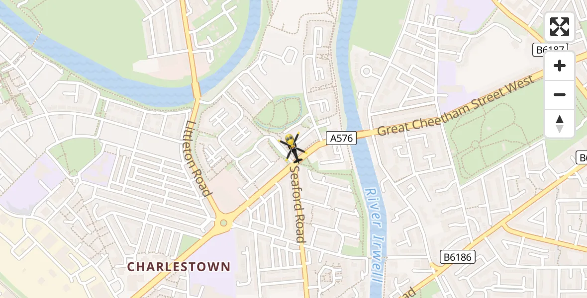 Routekaart van de vlucht: Police Helicopter to Salford, Cromwell Road