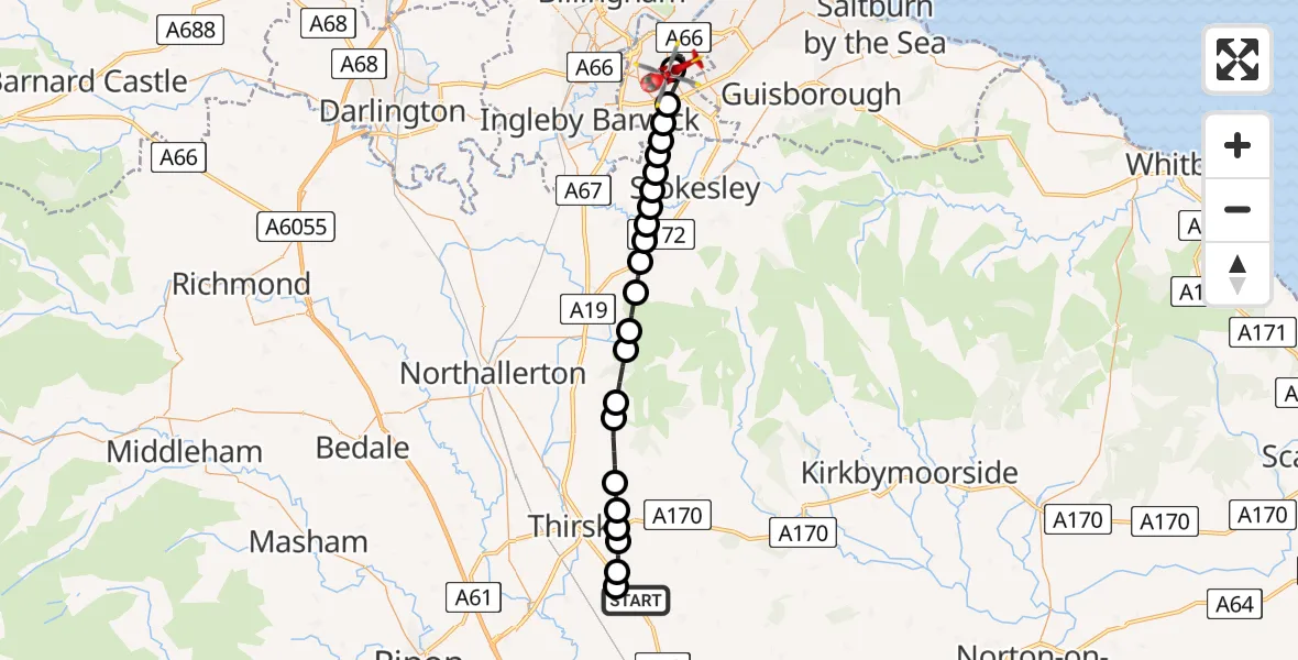 Routekaart van de vlucht: Air Ambulance Helicopter to James Cook University Hospital