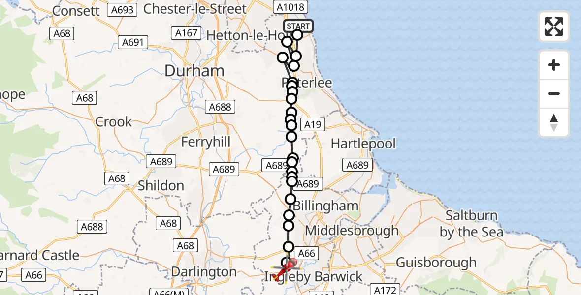 Routekaart van de vlucht: Air Ambulance Helicopter to Egglescliffe, Longnewton Lane