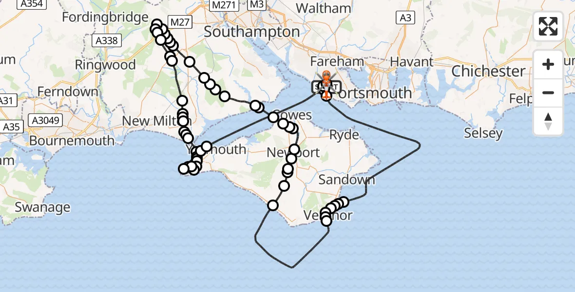 Flight path map showing Coastguard Helicopter route from Solent Airport to Solent Airport