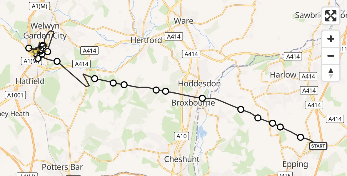 Flight path map showing Police Helicopter route from North Weald Bassett to Stanborough