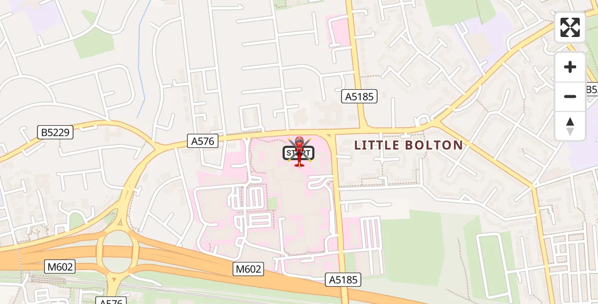 Flight path map showing Air Ambulance Helicopter route from Eccles to Eccles