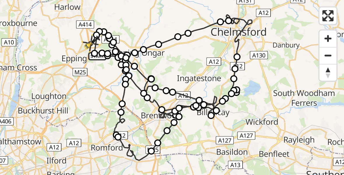 Flight path map showing Police Helicopter route from Woodhatch to North Weald Airfield