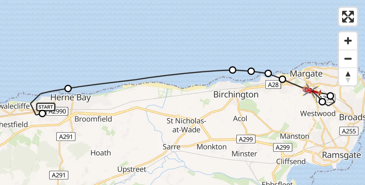 Routekaart van de vlucht: Air Ambulance Helicopter to Margate, The Nightingales