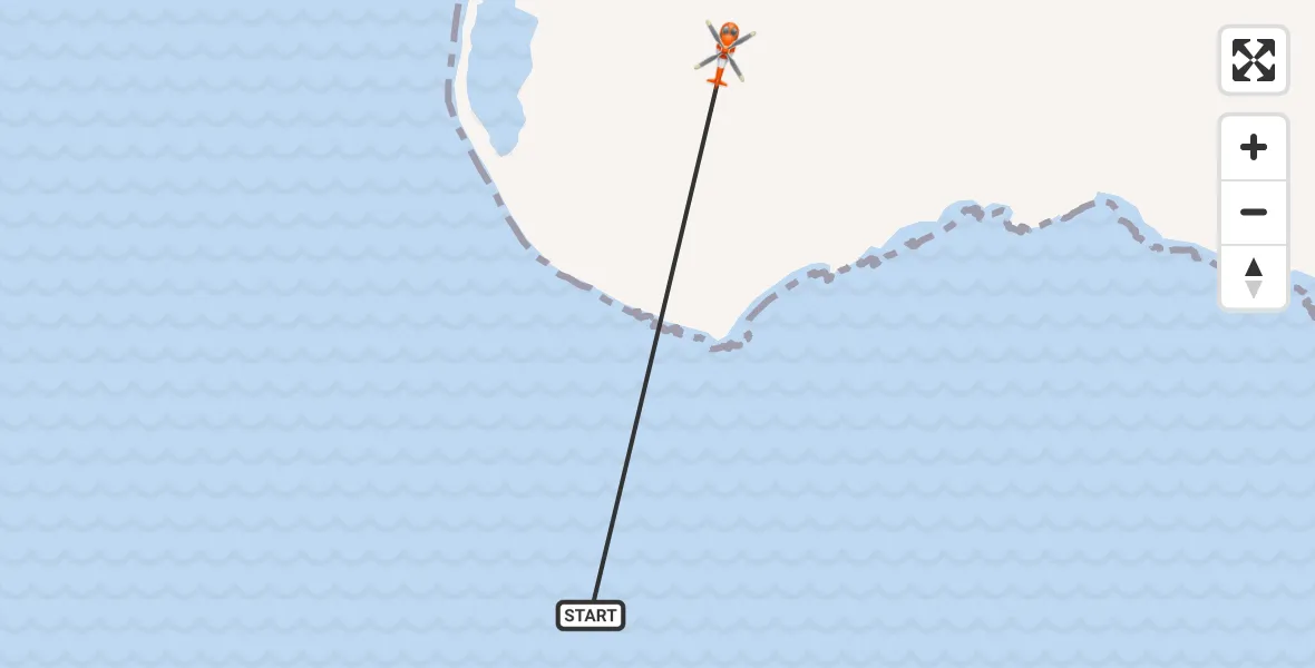 Flight path map showing Coastguard Helicopter route from North Atlantic Ocean to North Atlantic Ocean
