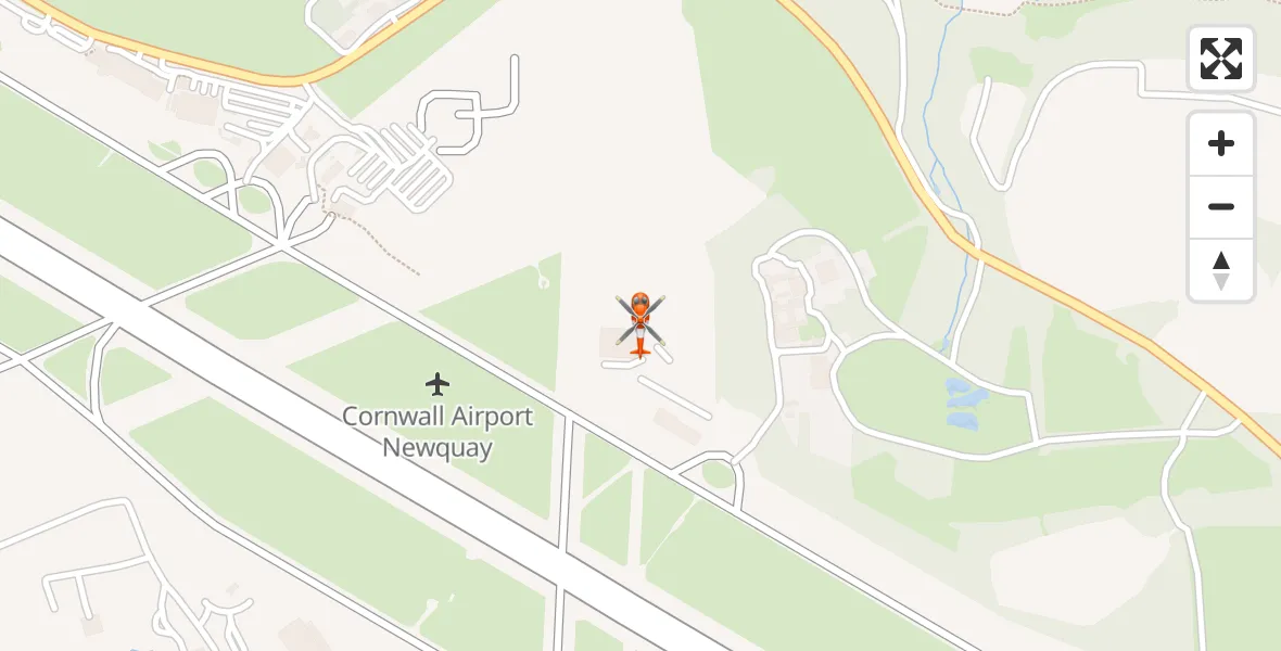 Flight path map showing Coastguard Helicopter route from Cornwall Airport Newquay to Cornwall Airport Newquay