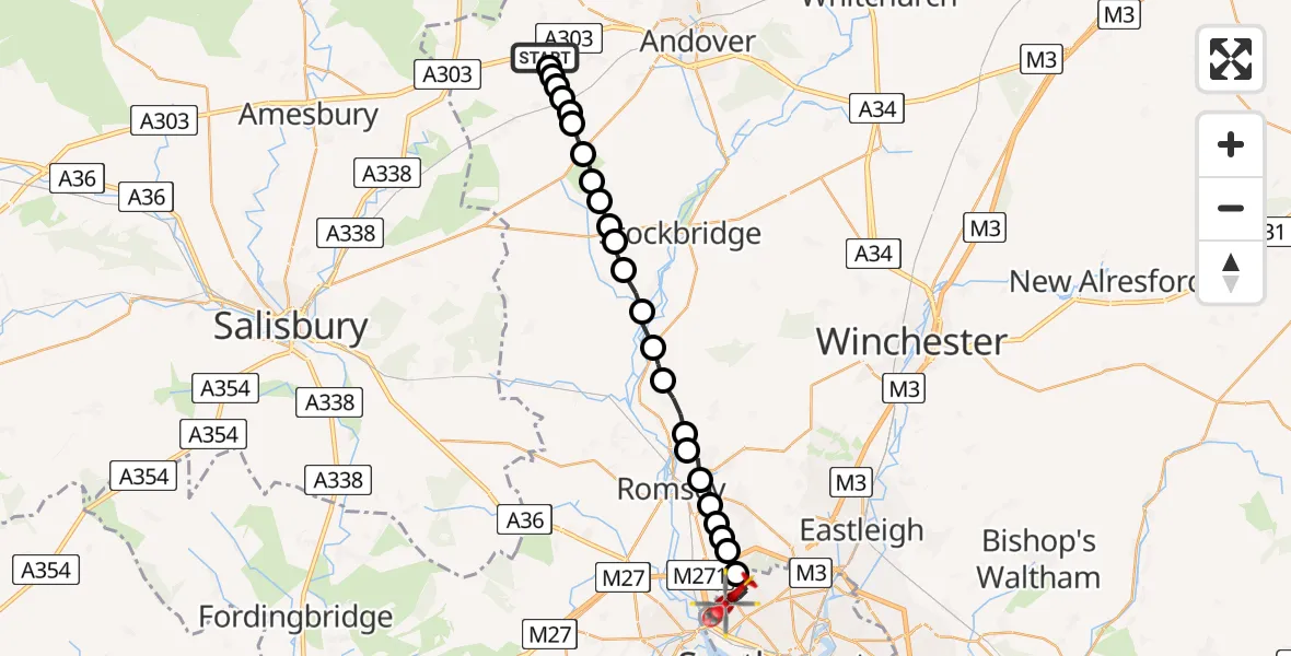 Routekaart van de vlucht: Air Ambulance Helicopter to Southampton, Upper Brownhill Road