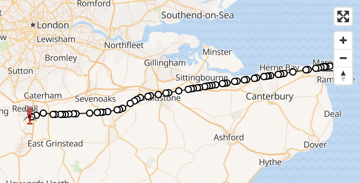 Routekaart van de vlucht: Air Ambulance Helicopter to Redhill Aerodrome