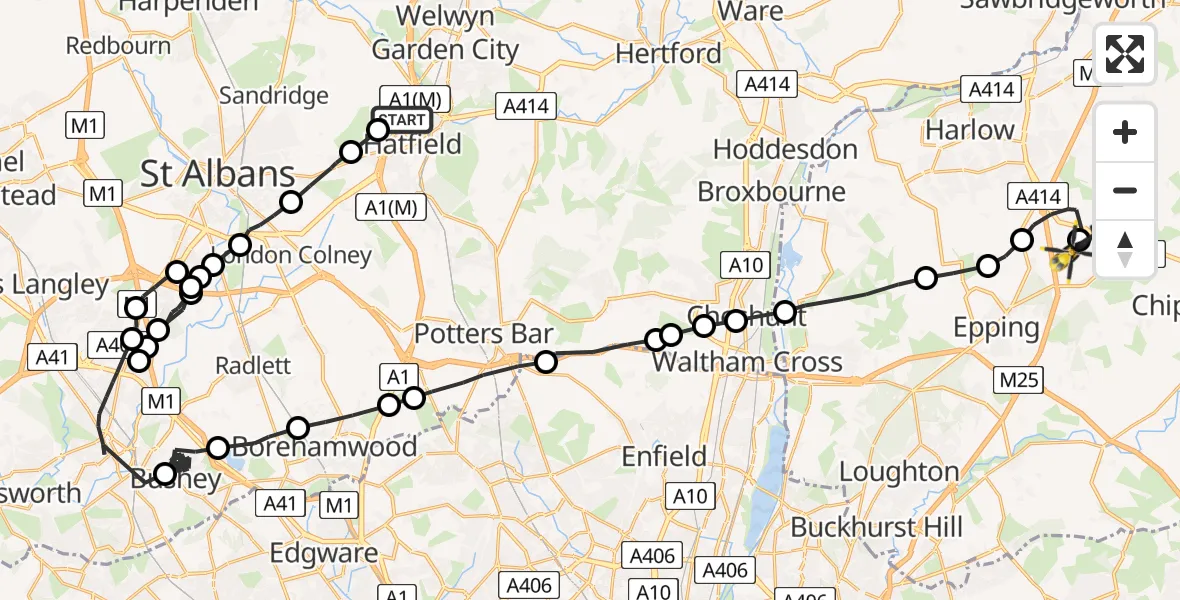 Routekaart van de vlucht: Police Helicopter to North Weald Airfield