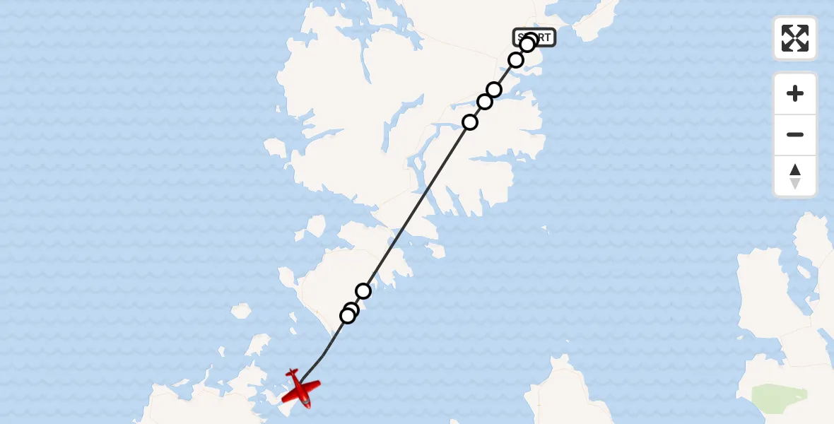 Flight path map showing Air Ambulance Aircraft route from Steòrnabhagh to Inner Seas
