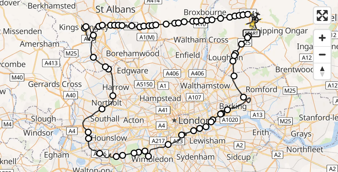 Routekaart van de vlucht: Police Helicopter to North Weald Airfield