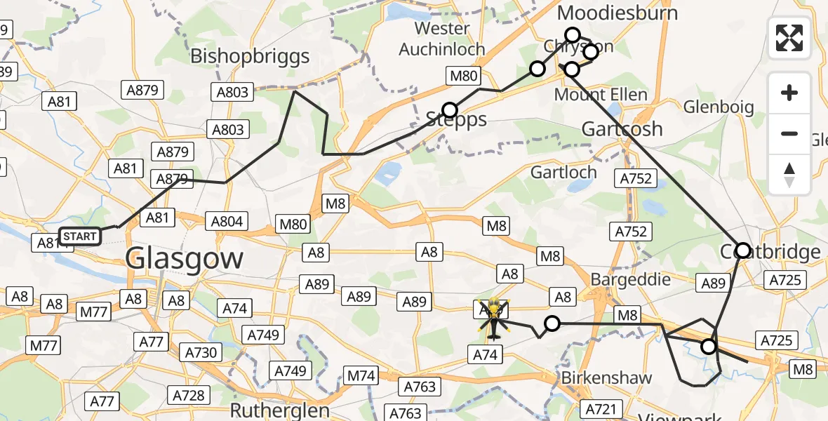 Flight route Police Helicopter Glasgow - Glasgow, 12 March 2026, 13:48