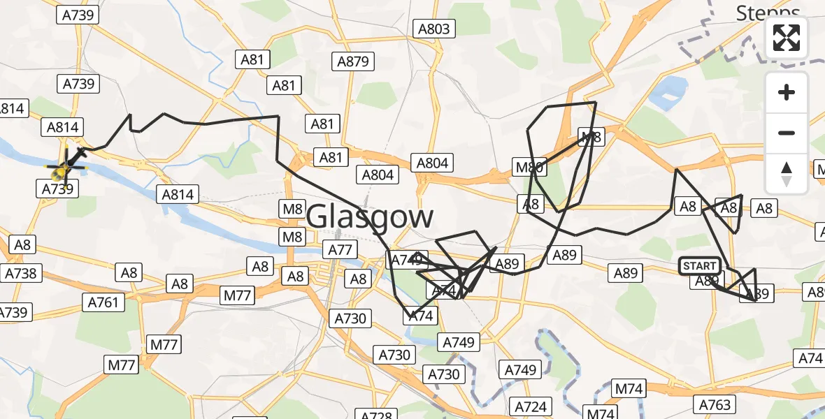 Flight route Police Helicopter Glasgow - Glasgow, 12 March 2026, 14:16