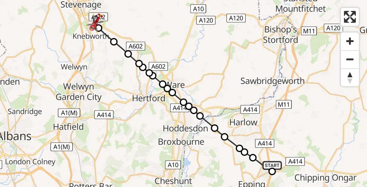 Routekaart van de vlucht: Air Ambulance Helicopter to Stevenage, Nokeside