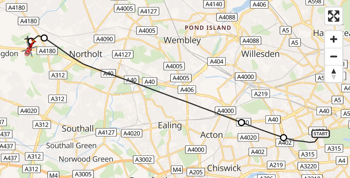 Routekaart van de vlucht: Air Ambulance Helicopter to RAF Northolt