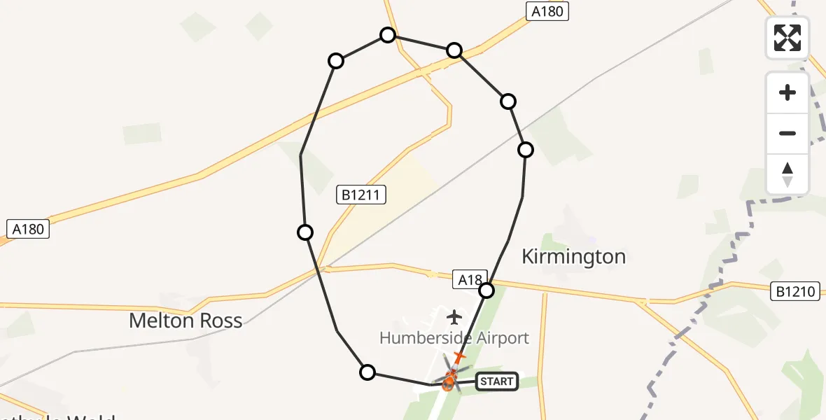 Flight path map showing Coastguard Helicopter route from Humberside Airport to Humberside Airport