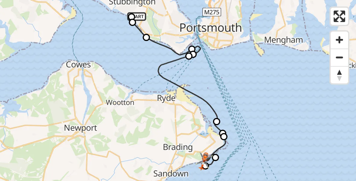 Flight path map showing Coastguard Helicopter route from Solent Airport to Bembridge