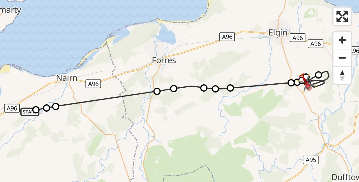 Flight path map showing Air Ambulance Helicopter route from Lochside to Lochnabo