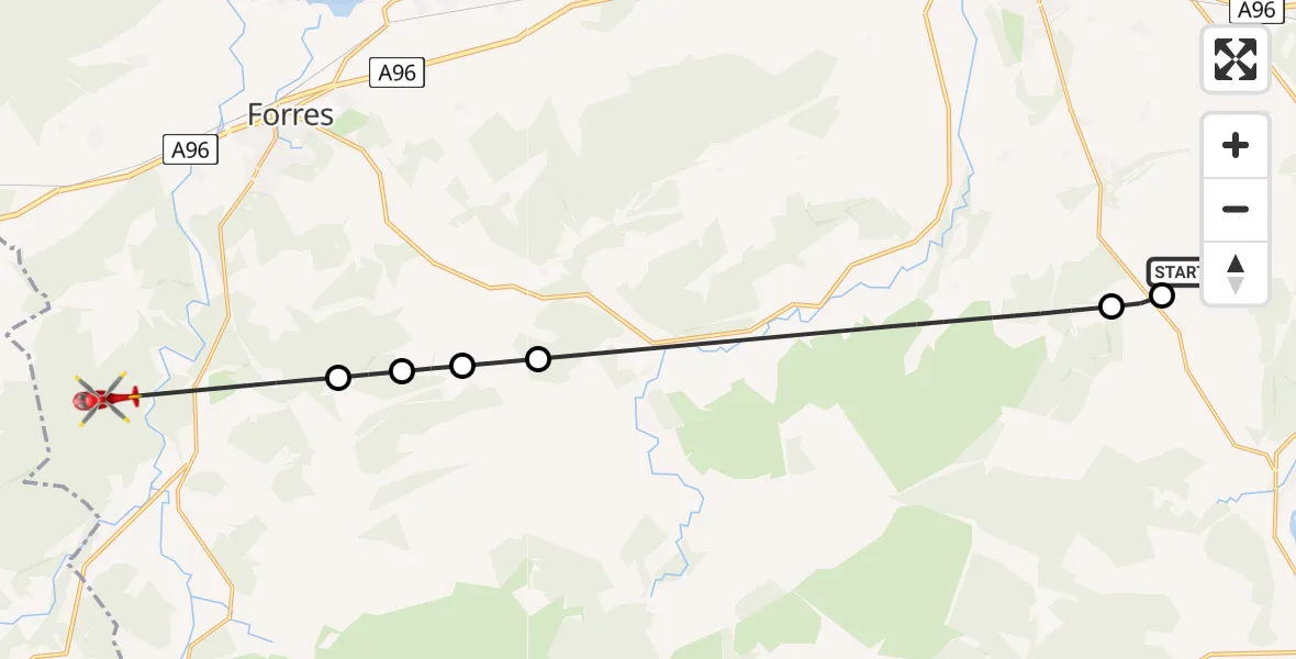 Flight path map showing Air Ambulance Helicopter route from Fogwatt to Conicavel