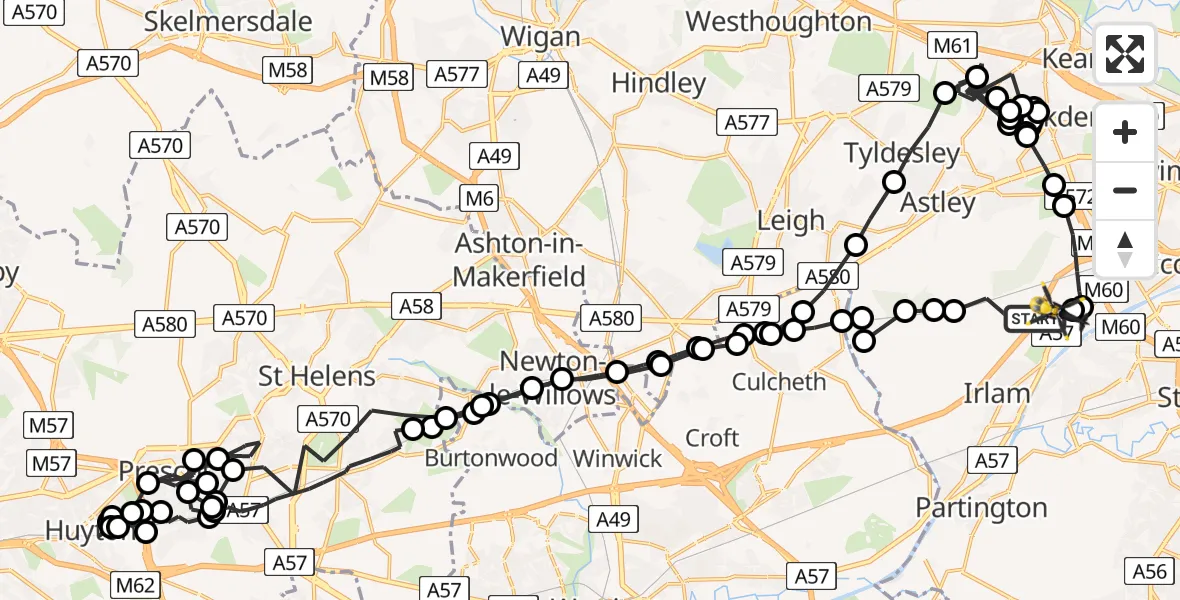 Flight path map showing Police Helicopter route from Irlam to Manchester Barton Aerodrome