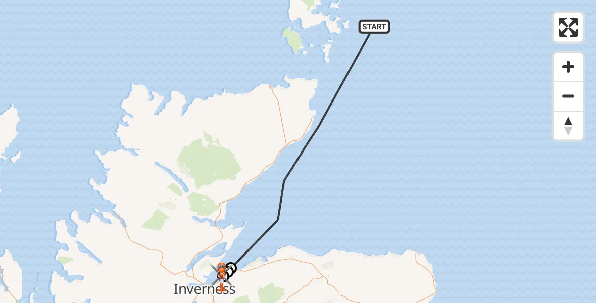 Flight path map showing Coastguard Helicopter route from North Sea to Inverness Airport