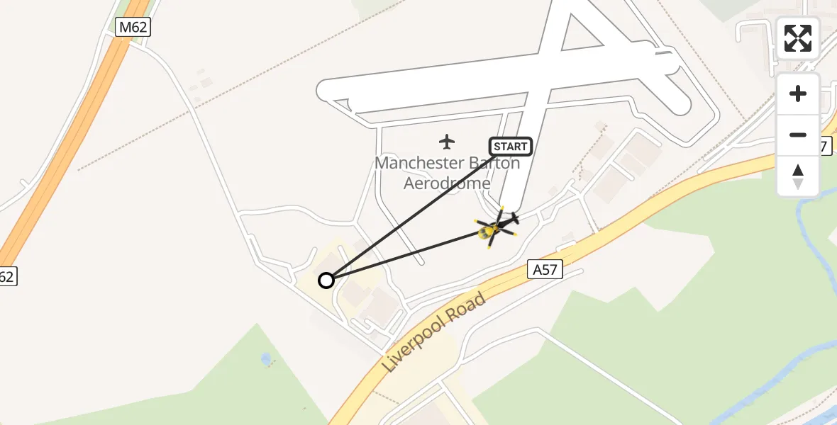 Flight path map showing Police Helicopter route from Manchester Barton Aerodrome to Manchester Barton Aerodrome