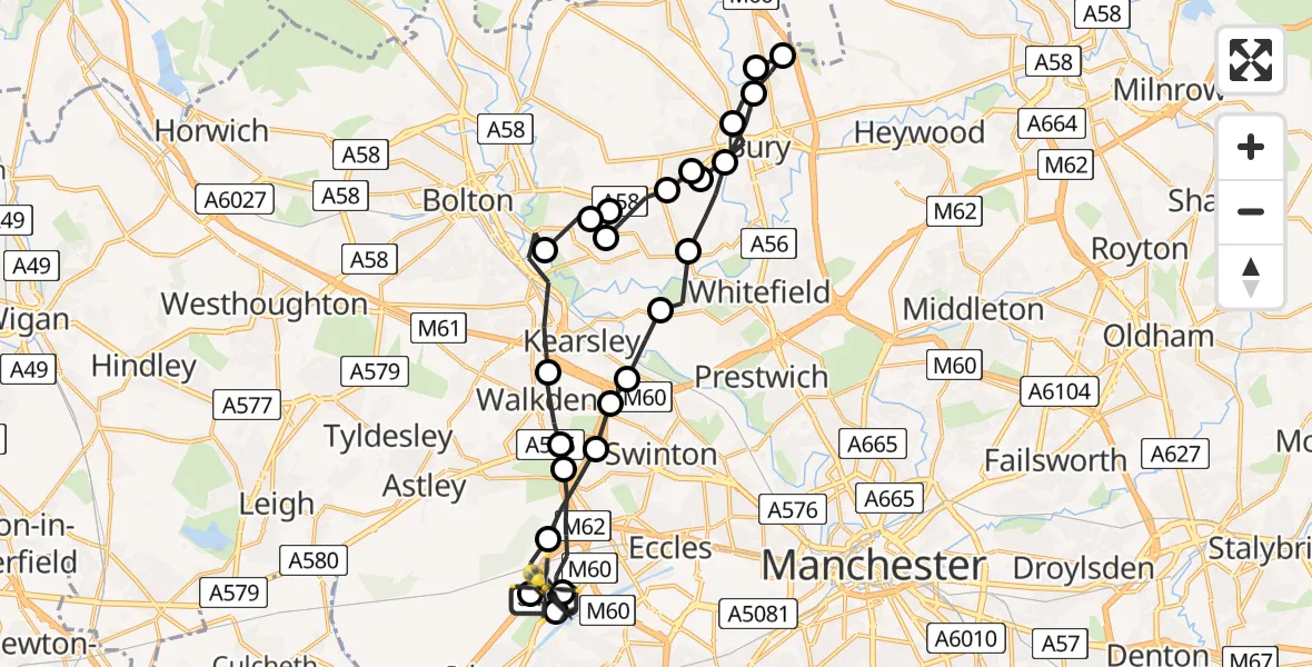 Flight path map showing Police Helicopter route from Manchester Barton Aerodrome to Manchester Barton Aerodrome
