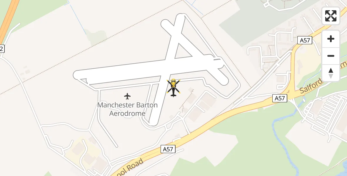 Flight path map showing Police Helicopter route from Manchester Barton Aerodrome to Manchester Barton Aerodrome