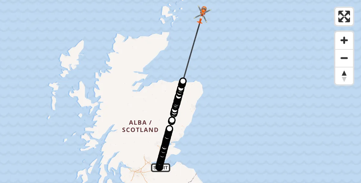 Flight path map showing Coastguard Helicopter route from Edinburgh Airport to North Sea