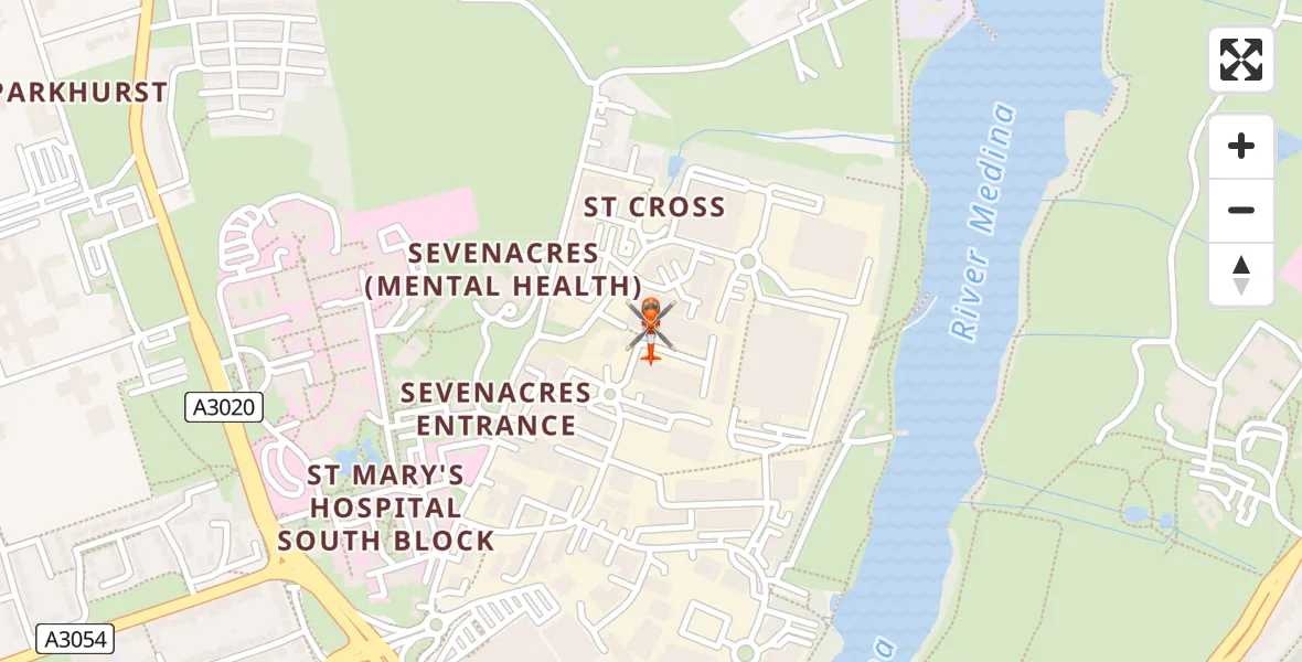 Flight path map showing Coastguard Helicopter route from St Marys Hospital Isle Of Wight to St Marys Hospital Isle Of Wight