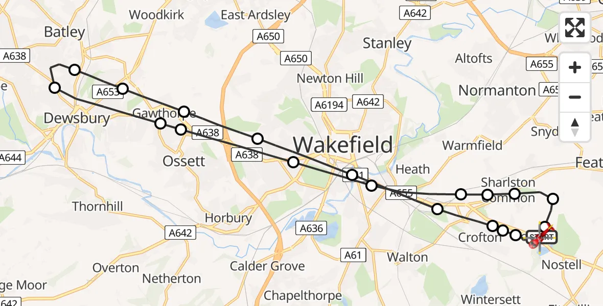 Routekaart van de vlucht: Air Ambulance Helicopter to YAA Nostell Helicopter Port
