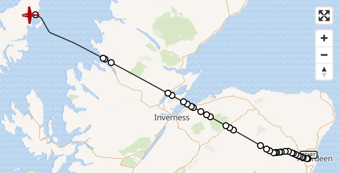 Flight path map showing Air Ambulance Aircraft route from Aberdeen City to Griais