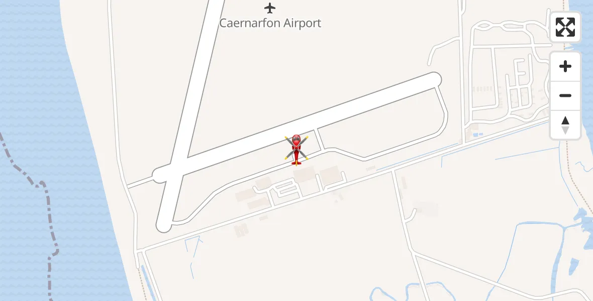 Flight path map showing Air Ambulance Helicopter route from Caernarfon Airport to Caernarfon Airport