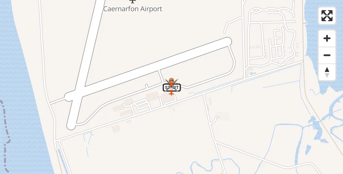 Flight path map showing Coastguard Helicopter route from Caernarfon Airport to Caernarfon Airport