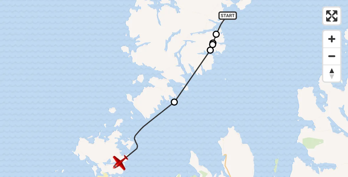 Flight path map showing Air Ambulance Aircraft route from Inner Seas to Inner Seas