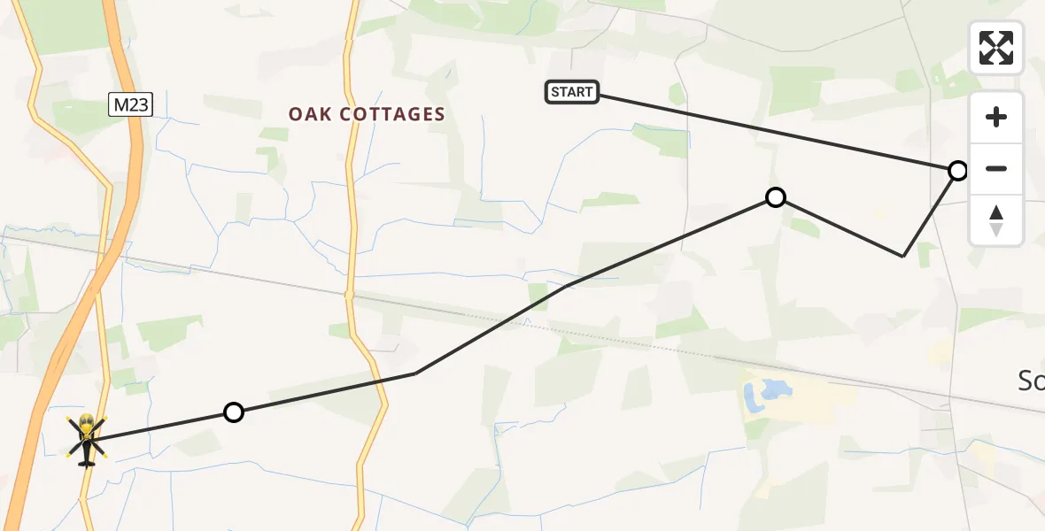 Flight path map showing Police Helicopter route from Bletchingley to South Nutfield