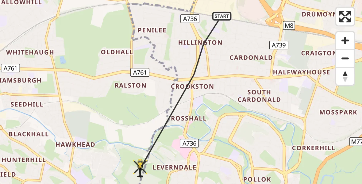 Flight route Police Helicopter Glasgow - Glasgow, 13 March 2026, 11:47