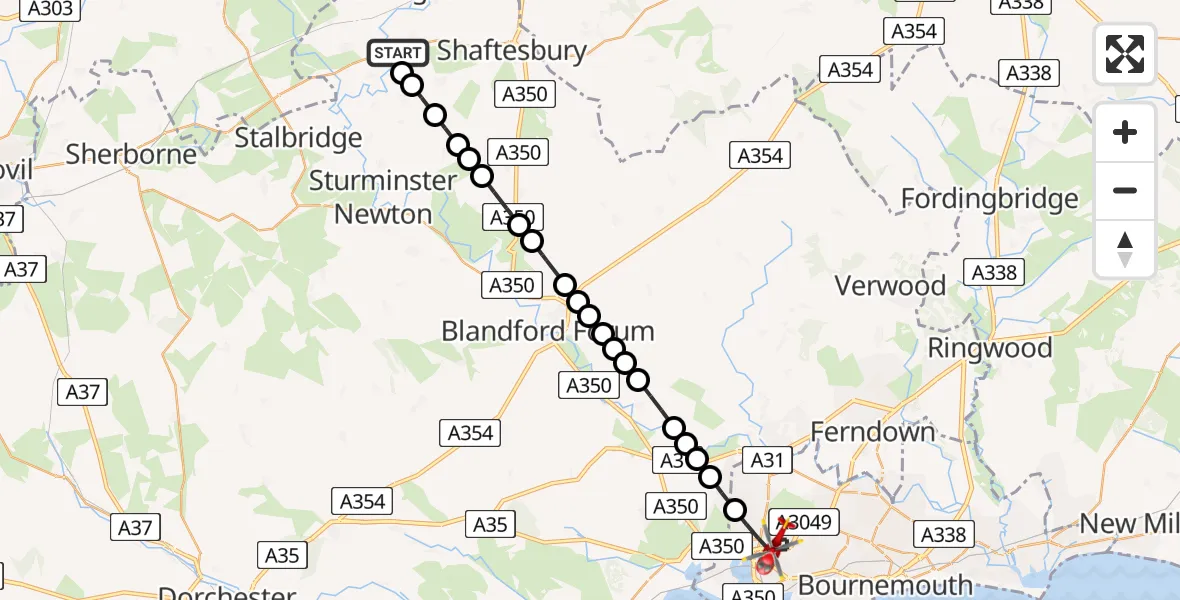 Routekaart van de vlucht: Air Ambulance Helicopter to Poole, Darby's Lane North