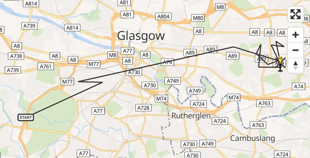 Flight route Police Helicopter Glasgow - Glasgow, 13 March 2026, 12:14