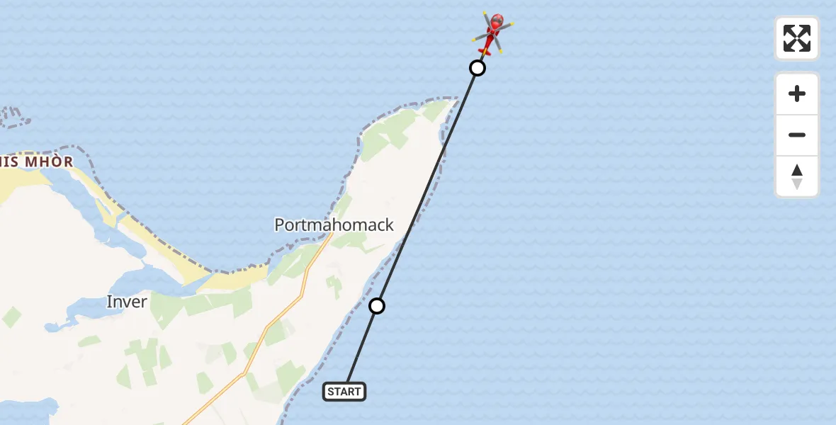 Flight path map showing Air Ambulance Helicopter route from North Sea to North Sea
